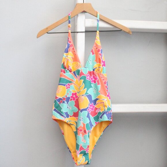 Marine Layer Other - MARINE LAYER Plunge One Piece Swimsuit in Yellow Hibiscus Floral Size Small NWT